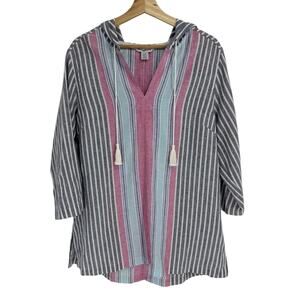 Tommy Bahama Womens Large L Swimsuit Cover Up Shirt Top Striped Linen Cotton